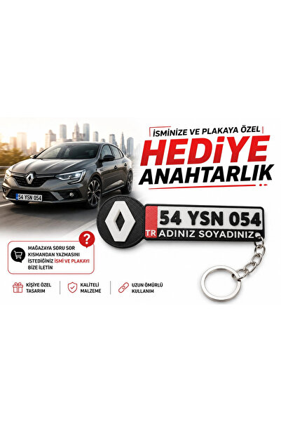 YSN SOUNDS Renault Logolu ve Plakalı Anahtarlık , Kişiye Özel - Hediyelik Renault Araç Plaka Anahtarlık - Plaka