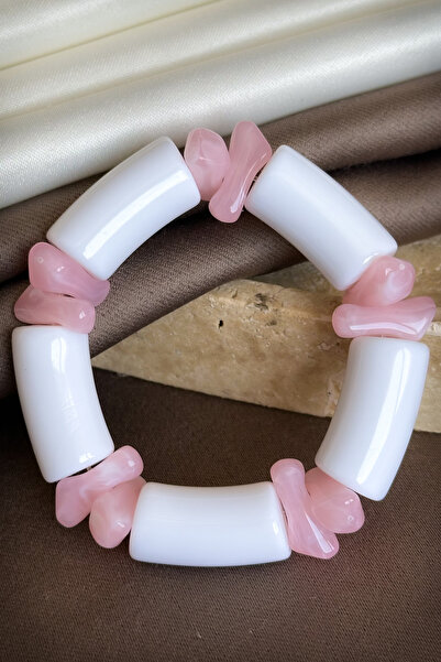 Handmade Dore Collection Women's Cylinder Beaded Flexible Elastic Natural Sto...