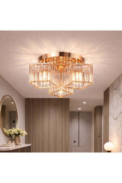 OEM Lustra Clasica Moderna Sasha, LC117/3GD, 3x E27, Metal si Cristal, Auriu,...