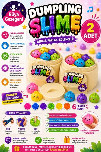 Rüya Gezegeni 2 ADET Dumpling Slime Simli Çin Mantısı Oyun Jeli - Stres Gider...