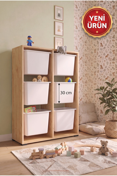 decosense 6 Adet Ultra Büyük Çekmeceli 123 cm Safir Meşe Çocuk Odası Oyuncak ...