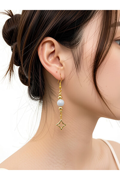 Tasarım Blue Chalcedony Stone Earrings