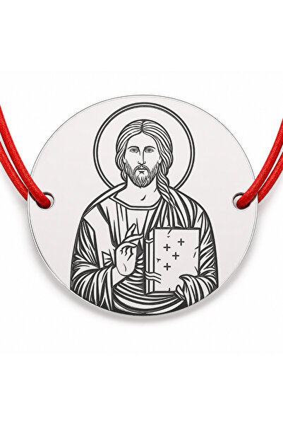 Simoshop Brățară argint 925 cu bănuț Iisus Hristos, șnur reglabil — cadou spi...