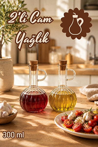 Porsima LM-0010 Breze 2li Mantar Kapaklı Borosilikat Cam Yağlık Sirkelik Yağd...