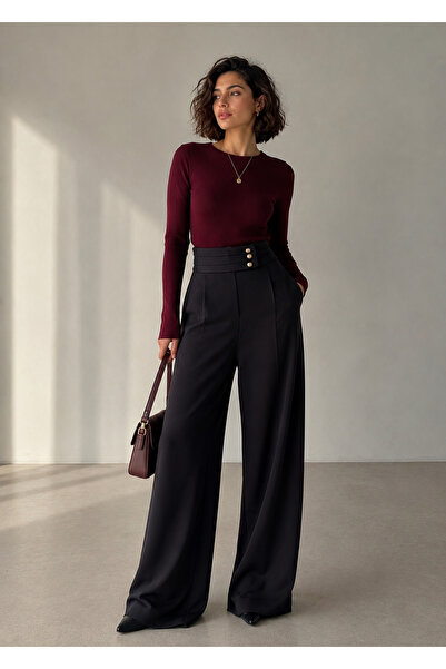 Rute butik Gold Button Detailed Crepe Fabric Trousers