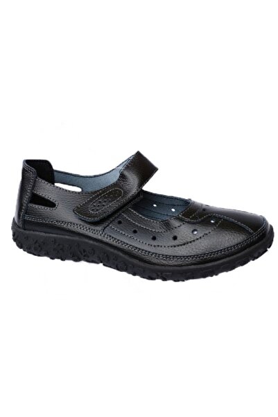 OEM Pantof negru din piele cu perforat si bareta