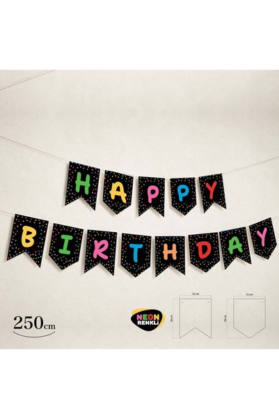 kidspartim Happy Birthday Neon Black Banner 250 cm