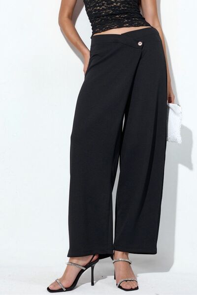 Hiccup Busem Women's High Waist Wide Leg Crepe Trousers