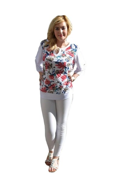 OEM Bluza cu efect 3D, nuante alb-bleumarin-rosu