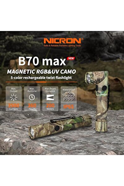 NICRON B70Max RGB Twist Rechargeable Torch Max 3500Lumen LED Torch 5-Color Li...