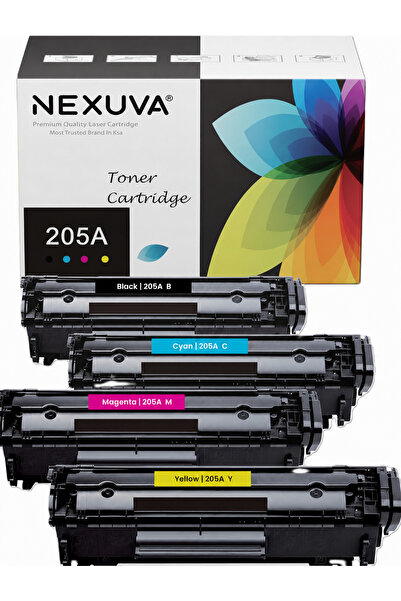 Nexuva مجموعة خراطيش حبر متوافقة HP 205A، 4 قطع، أسود، سماوي، أرجواني، أصفر