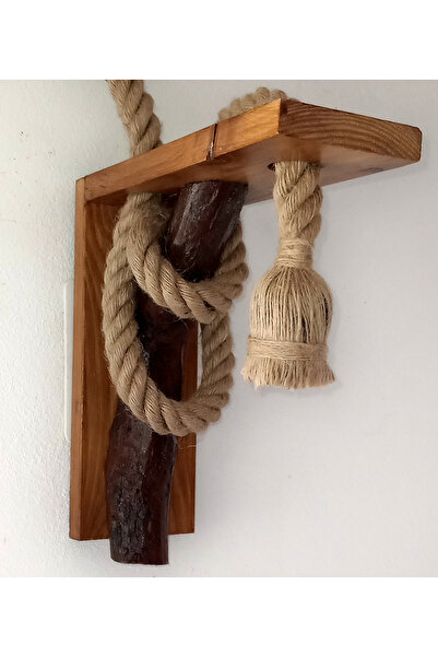 Handmade Aplica de perete rustica - din lemn masiv si franghie groasa de iuta...