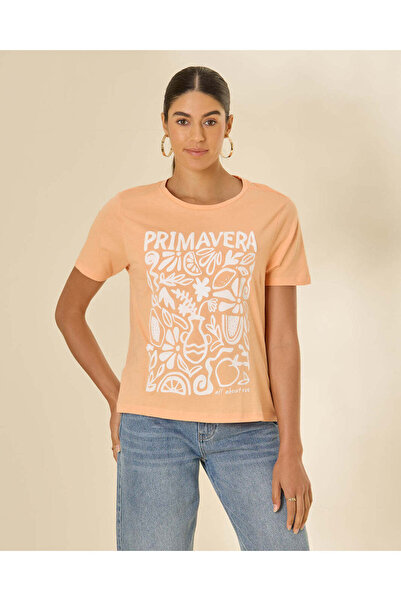 REDTAG Women Peach Graphic T Shirt