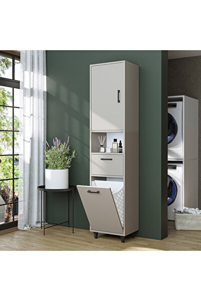 ROOMART Çamaşır Sepetli Banyo Dolabı, Çok Amaçlı Çekmeceli Dolap 45 x 200 cm