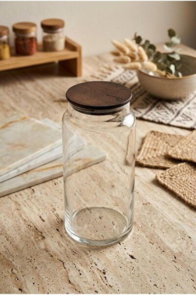 Atbyhome Nero Zone Bambu Kapaklı Cam Saklama Kabı 1300 ml 12'li - Vakumlu Kiler Bakliyat Kavanoz Seti