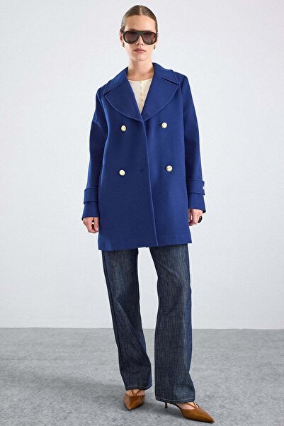 Olcay Metal Buttoned Double-Breasted Sports Coat Cobalt Blue 3166
