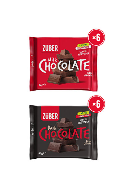 Züber Sütlü Çikolata 42g x 6 Adet + Bitter Çikolata 42g x 6 Adet
