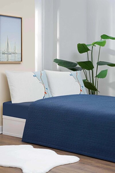 Özdilek Rf -Flag Line Navy Blue- Single Pique Set with Elastic Sheets