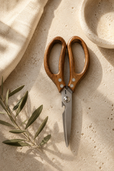 Mottogo Acacia Wood Handle Kitchen Scissors – Stainless Steel Multi-Purpose V...