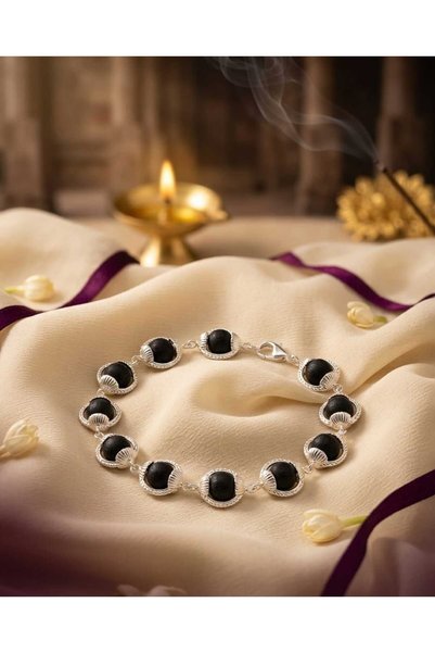 Generic Original 8 MM German Silver Cap Karungali Unisex Bracelet (10 Beads) – Lab Certified