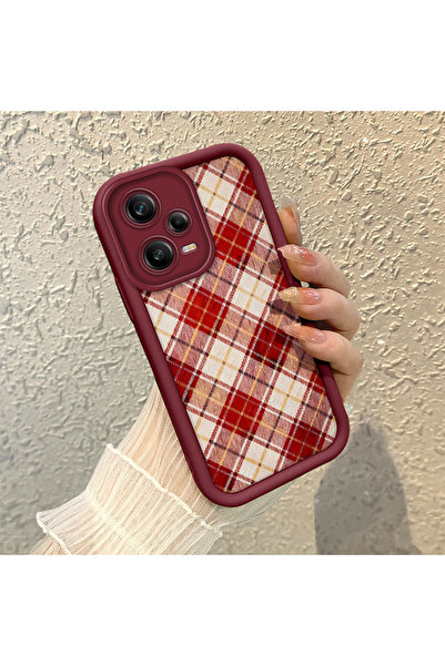 CASEVIBE Redmi Note 12 Pro 5G Uyumlu Vintage kırmızı ekose baskılı, şık ve ko...