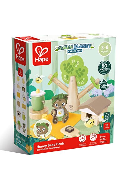 Hape Set interactiv din lemn, Hape, Picnic cu albine si stup, 15 piese