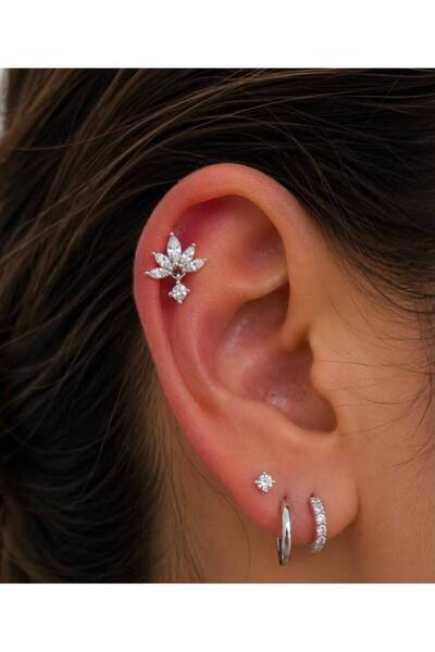 Arescollection 1 ADET ZİRKON TAŞLI HELİX TRAGUS LOBE UYUMLU PİERCİNG