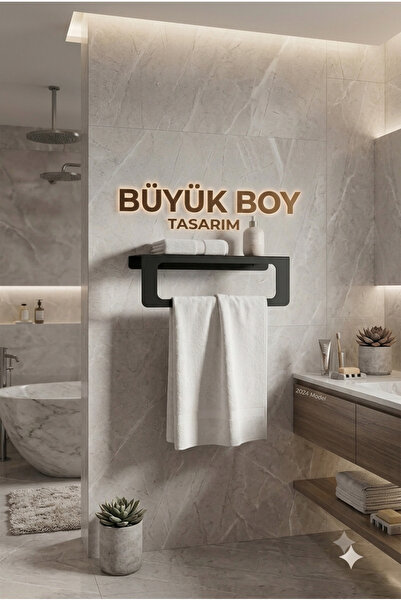 EVA METAL TASARIM Büyük Boy Raflı Havlu Askısı, Metal Raflı Havluluk, Mutfak,...