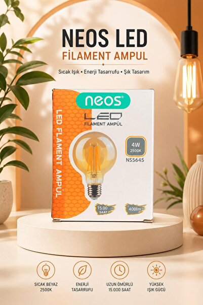 LED Filament Ampul 4W 2500K Sıcak Işık Amber Cam E27 Duy Rustik Dekoratif Ampul NS5645