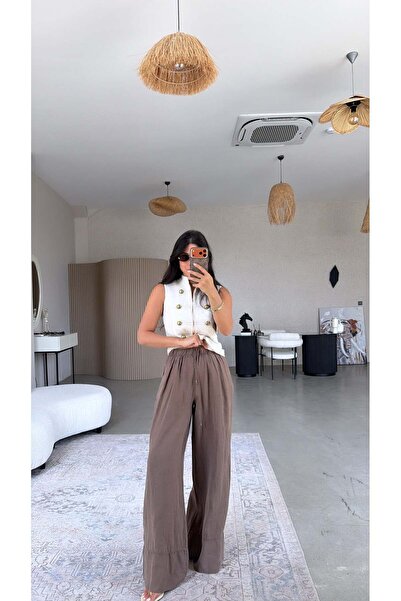 Buket Teke Pantaloni casual premium din in, model ZR, maro