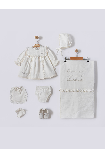 Baby shine طقم استقبال مولود بناتي تركي قطني100% -7 قطع-3167