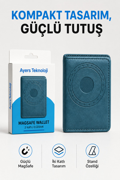 Ayers Premium Erkek ve Kadın İki Katlı MagSafe Uyumlu Manyetik Kartlık Cüzdan...