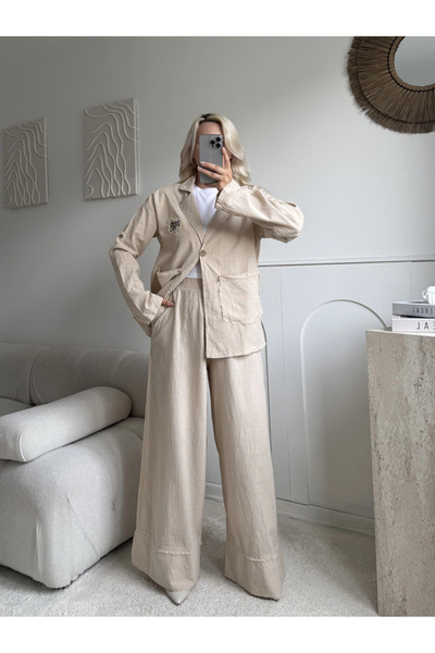 SUMEF Beige hale organic 100% cotton fabric jacket set
