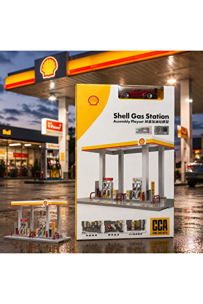 CCA Lisanslı 1/64 Shell Petrol Gaz Benzin İstasyonu Maket ve Diecast 1/64 Por...