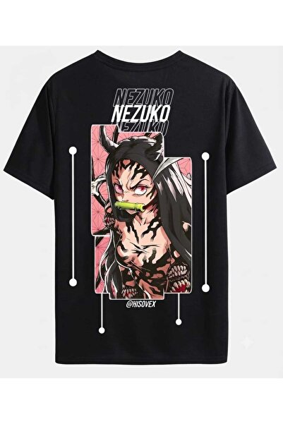 classy moda Tricou negru oversize unisex cu imprimeu cu personaje anime