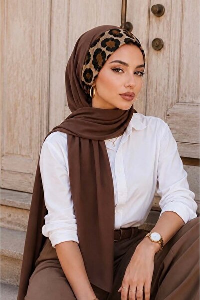 Aişe tesettür Kahve Leopar Bandana Şal
