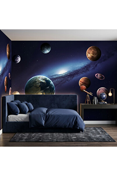 DecorDrive Gezegenler ve Uzay Boşluğu Manzaralı Eğitim Duvar Kağıdı