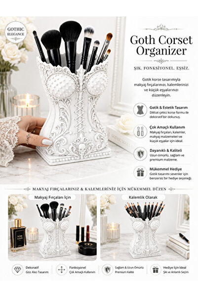 Dekoratif Gotik Korse Organizer | Kalemlik & Makyaj Fırçalık | 3D Baskı Masaüstü Düzenleyici