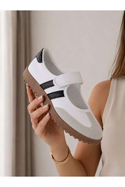 PLN SHOES حذاء ماري جين نسائي مريح للاستخدام اليومي مزود بشريط فيلكرو