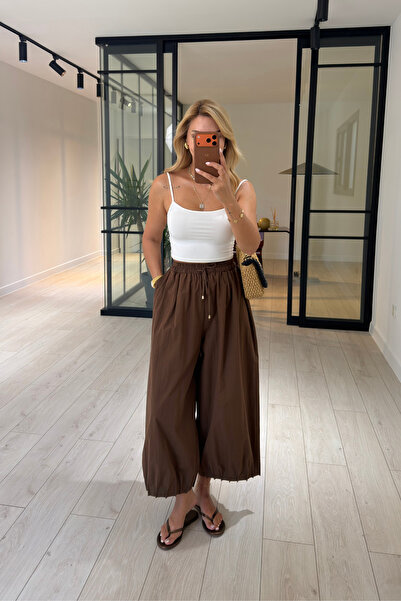 Sezgi Tekin Pleated Detail Brown Poplin Balloon Trousers