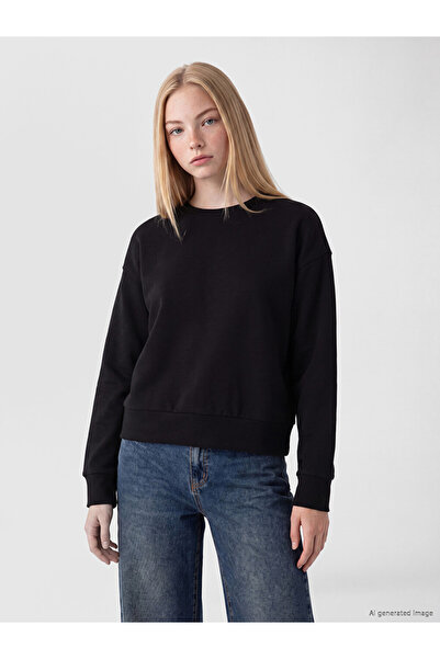 LC Waikiki Black Soft Touch Oversize Women's Sweatshirt