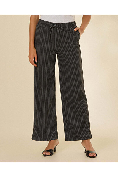 REDTAG Women Charcoal Striped Wide Leg Trousers