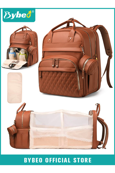 BYBEO PU Baby Diaper Bag Backpack with Multifunction Diapers Changing Station...