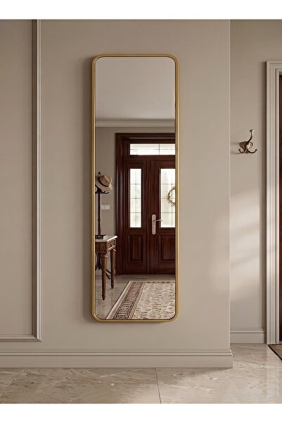 Taimi مرآة بتصميم أنيق 120×30 سم - مرآة كاملة الطول بإطار معدني ذهبي