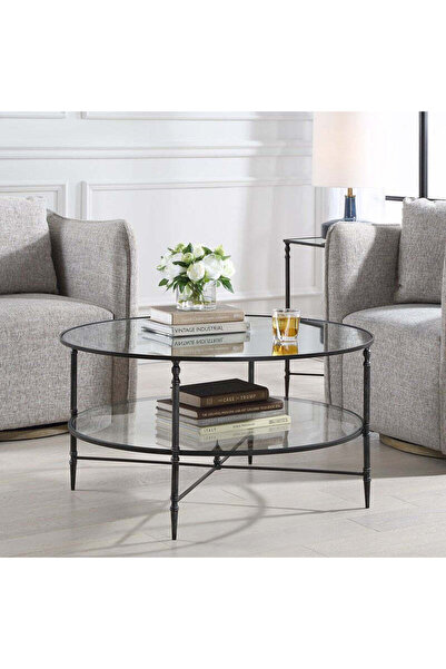 UTTERMOST طاولة قهوة مستديرة سوداء من هينزلر مقاس 91 عرض × 48 ارتفاع × 91 عمق...
