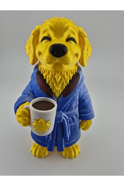 FDI3D Figurină decorativă Golden Retriever cu cană de cafea, imprimată 3D, 14...