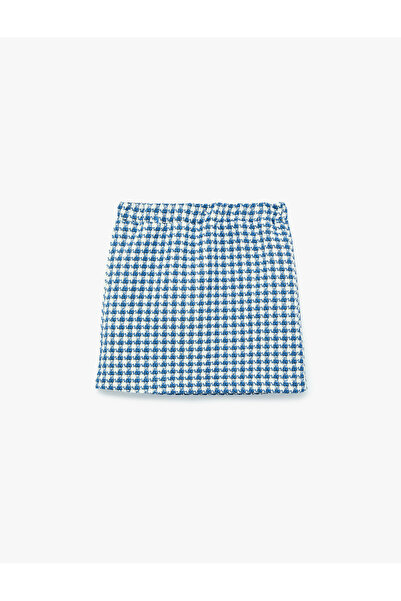 Koton A-Line Tweed Skirt with Elastic Waist and Plaid Pattern
