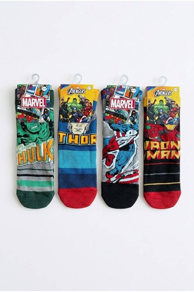 Marvel Licensed Iron Man Captain America Hulk and Thor 4-Pack Boys' Cotton Socks Casual Socks Gift Socks Superhero Socks School Socks Av23073