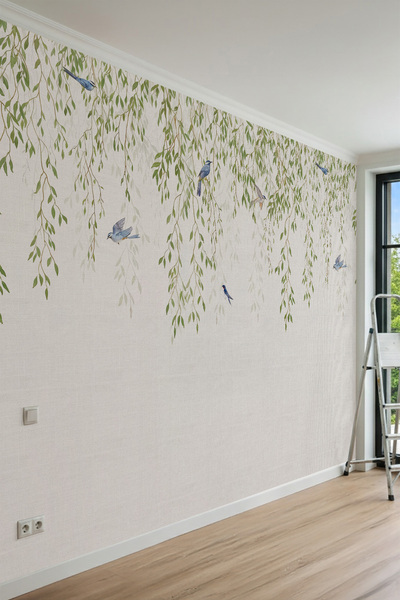 dreamwall Sarkıt Söğüt Dalı, Mavi Kuş ve Texture Doku Motifli Tek Parça Tekst...