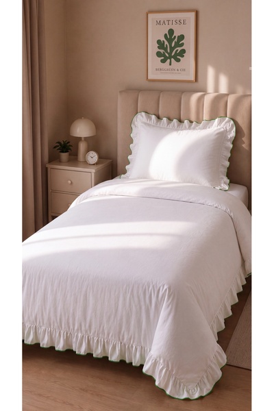 RH Rosehan 100% Cotton Overlocked Ruffled Single Duvet Cover Set with Elastic...